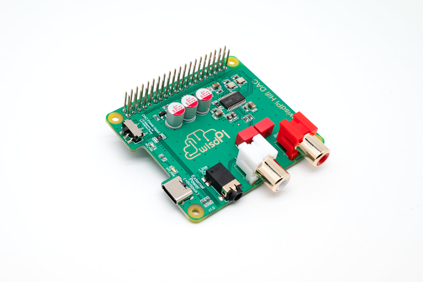 wisdPi HiFi DAC | Active Power Noise Reduction and External Power Raspberry Pi HAT