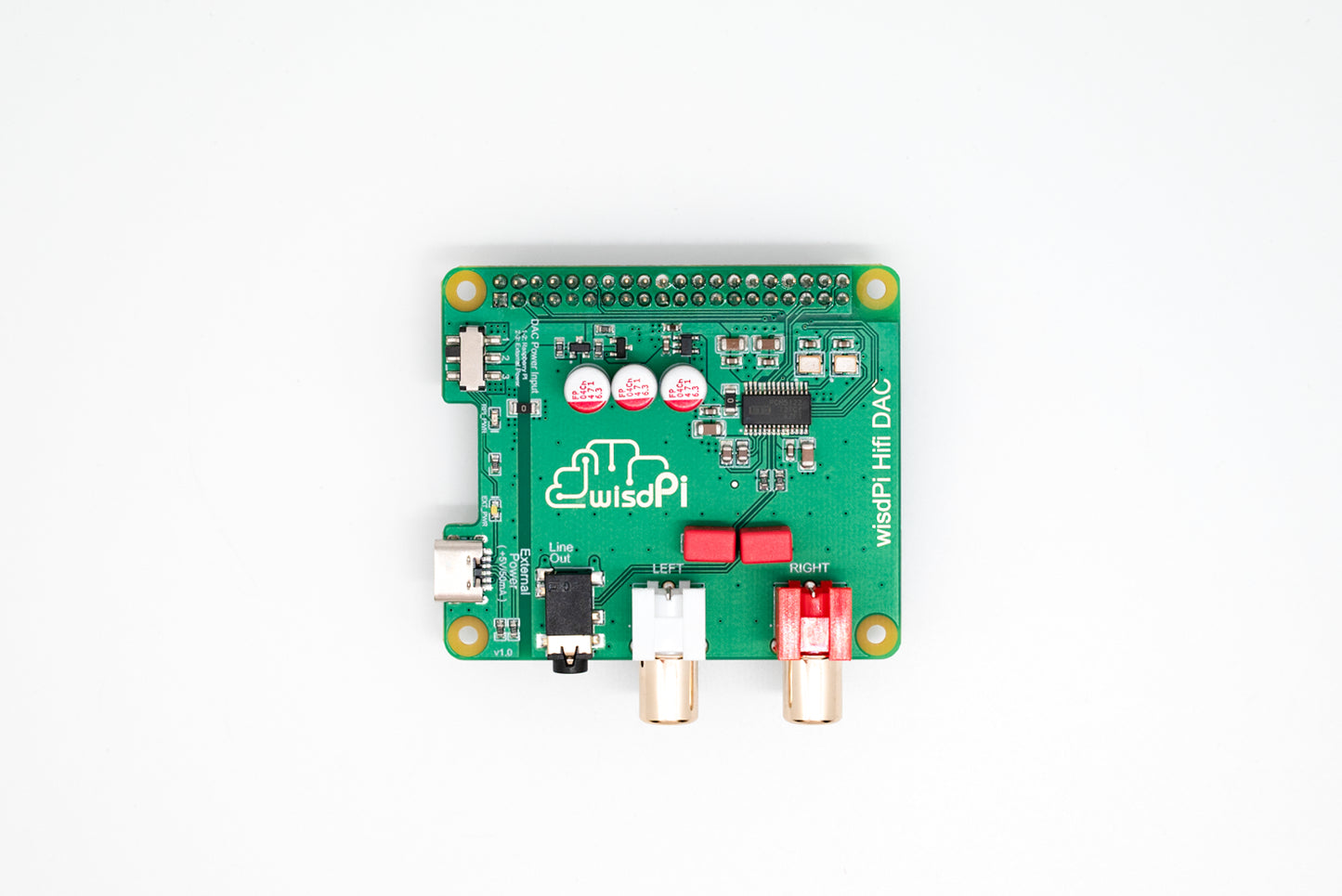 wisdPi HiFi DAC | Active Power Noise Reduction and External Power Raspberry Pi HAT