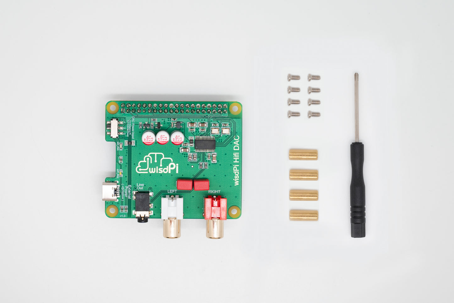 wisdPi HiFi DAC | Active Power Noise Reduction and External Power Raspberry Pi HAT