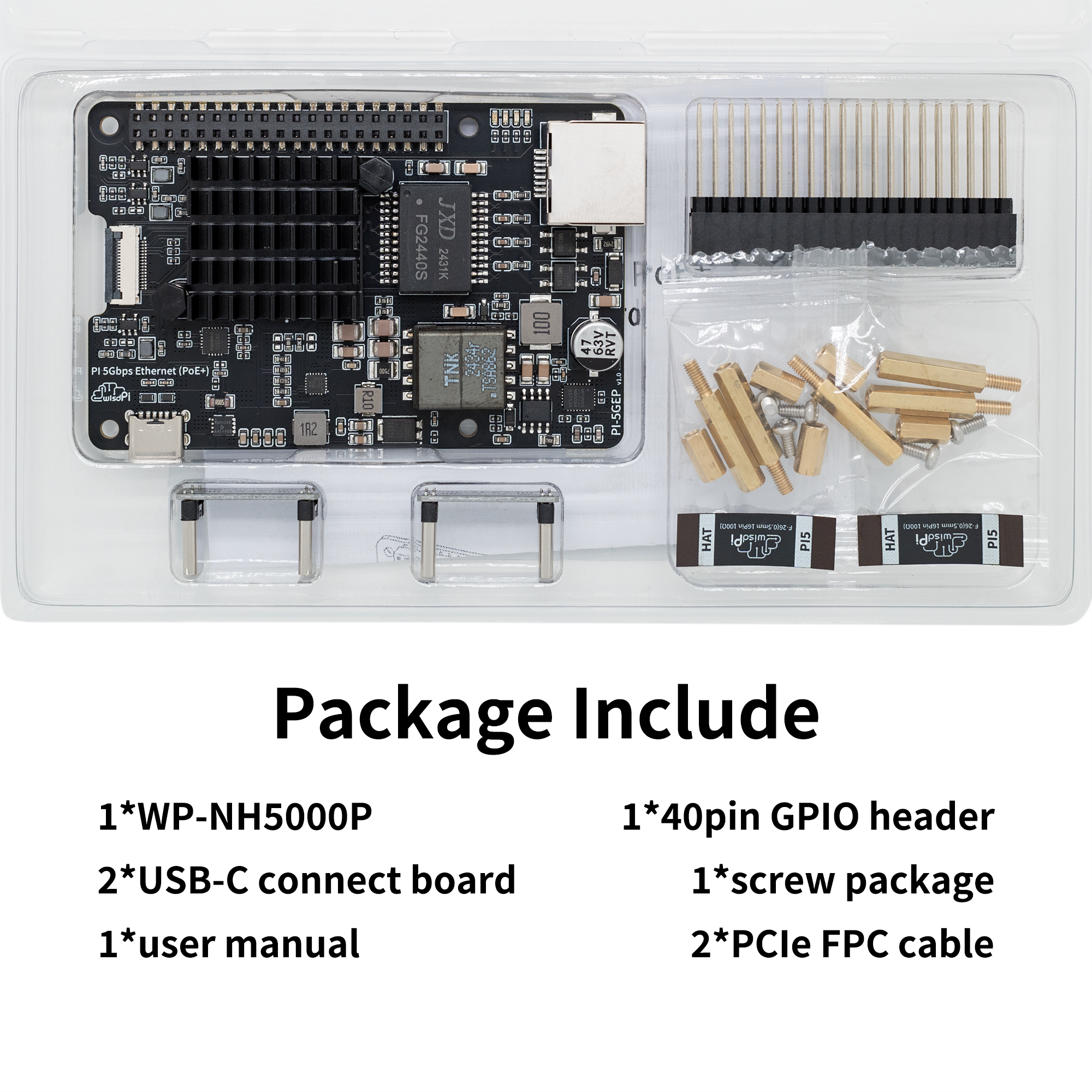 Raspberry Pi 5 5GbE PoE+ expansion board WP-NH5000P